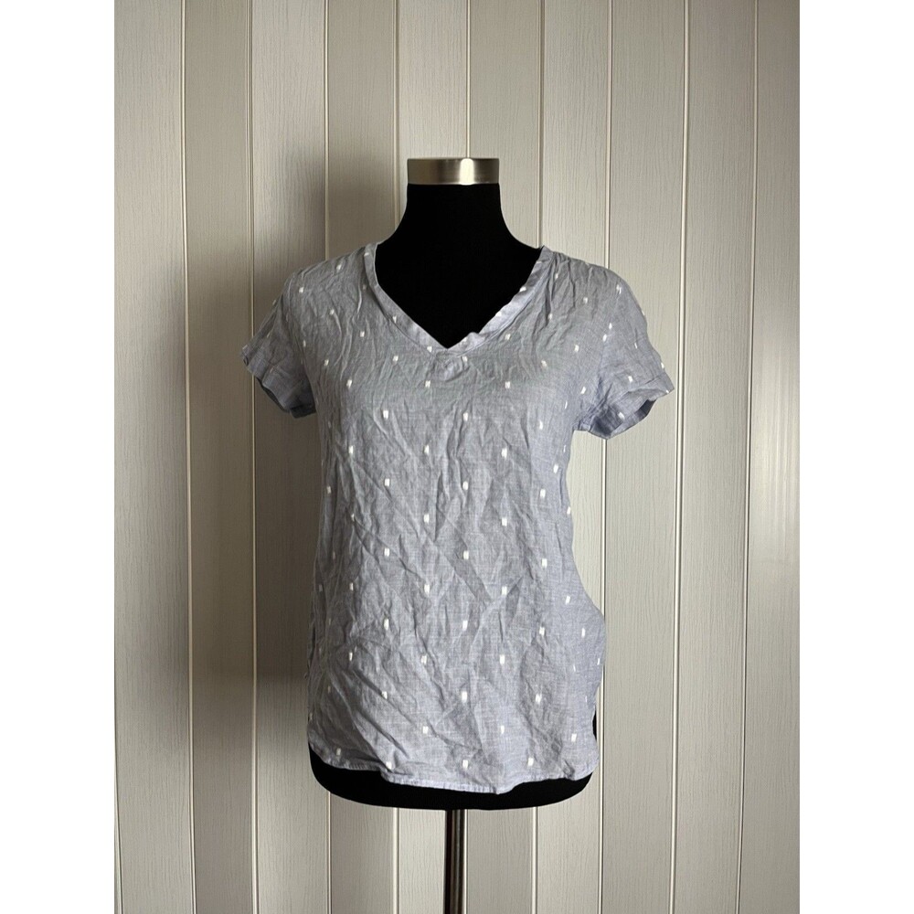 Cloth & stone light blue v-Neck Blouse Short Sleeve Dot Motif Print Top Size XS - Picture 2 of 12